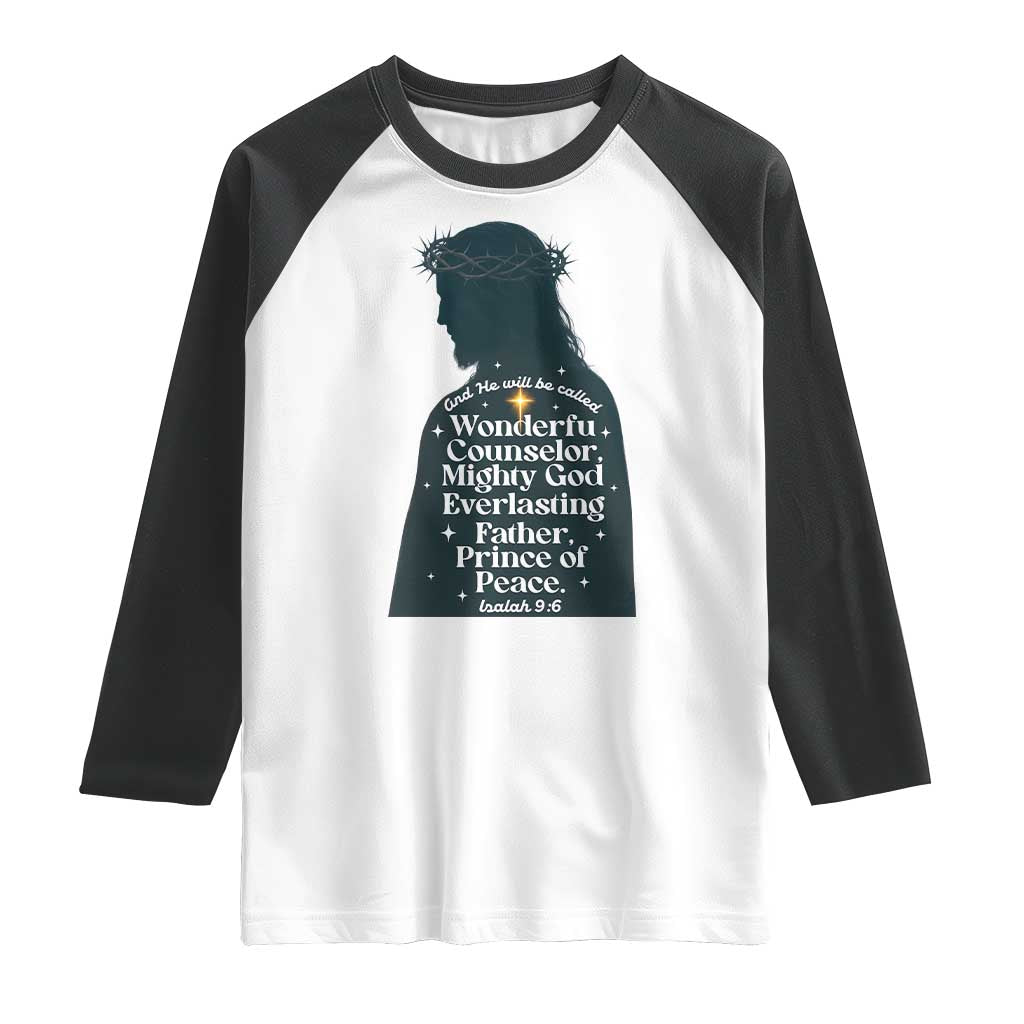 Christian Jesus Raglan Shirt Cross Bible Verse Inspirational Isalah 9:6 - Wonder Print Shop