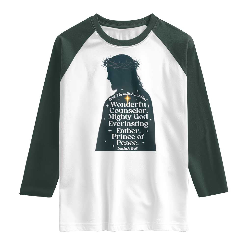 Christian Jesus Raglan Shirt Cross Bible Verse Inspirational Isalah 9:6 - Wonder Print Shop