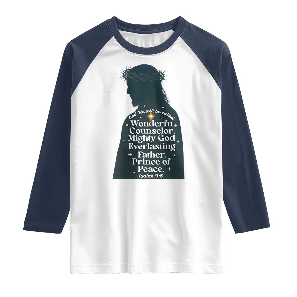 Christian Jesus Raglan Shirt Cross Bible Verse Inspirational Isalah 9:6 - Wonder Print Shop