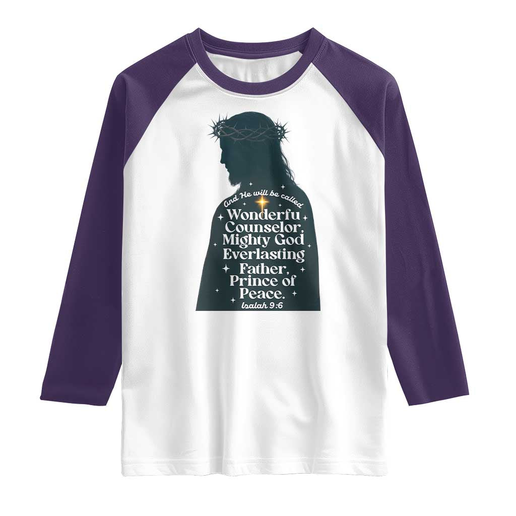 Christian Jesus Raglan Shirt Cross Bible Verse Inspirational Isalah 9:6 - Wonder Print Shop