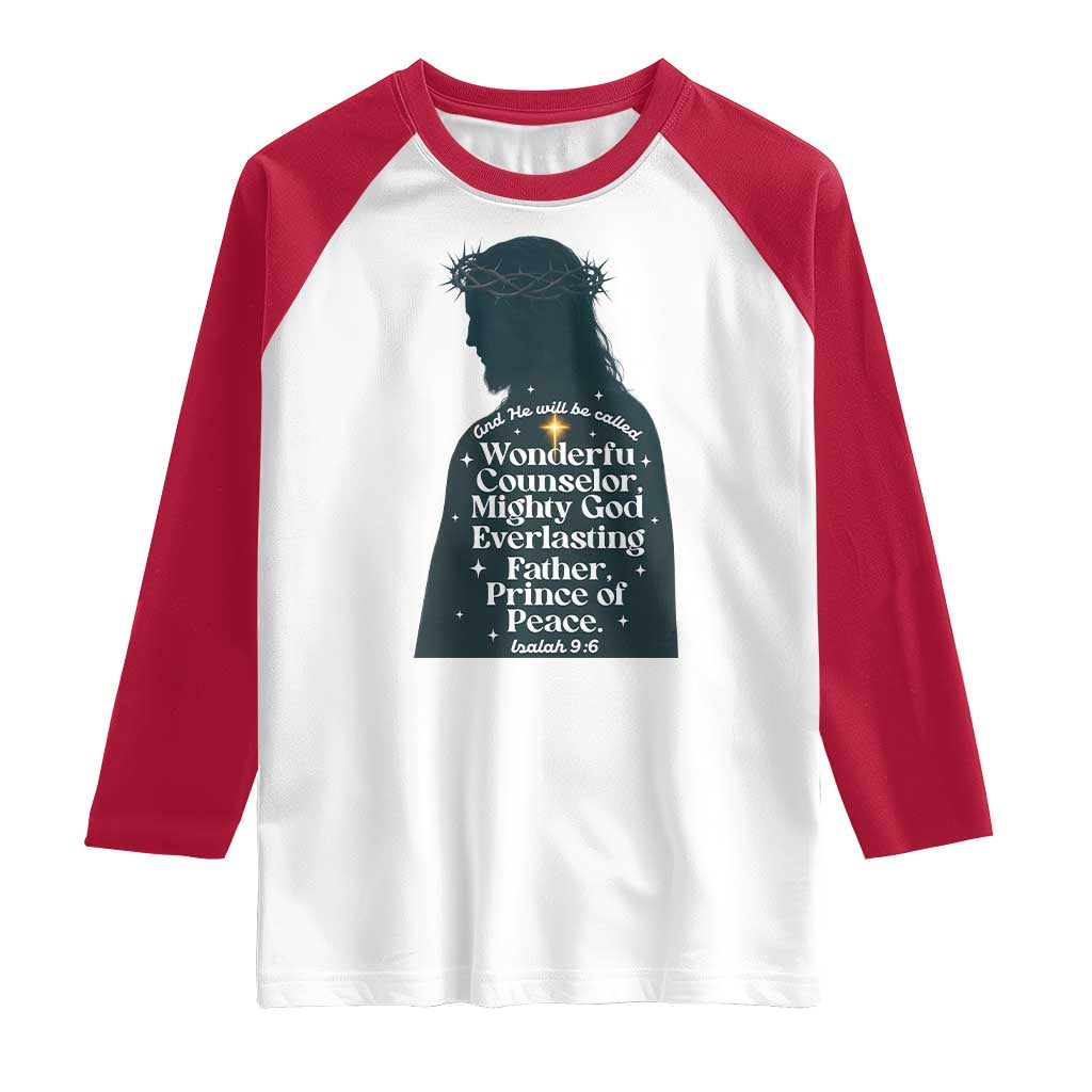 Christian Jesus Raglan Shirt Cross Bible Verse Inspirational Isalah 9:6 - Wonder Print Shop