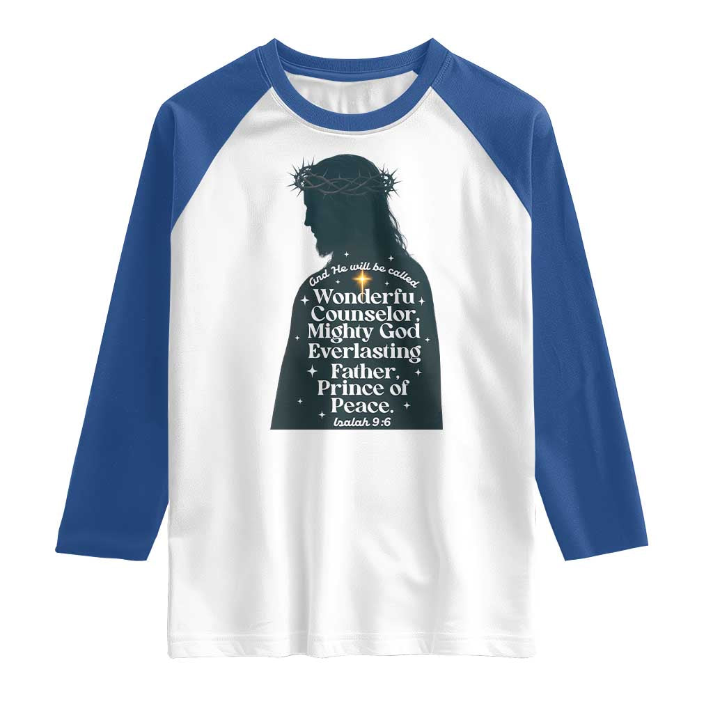 Christian Jesus Raglan Shirt Cross Bible Verse Inspirational Isalah 9:6 - Wonder Print Shop