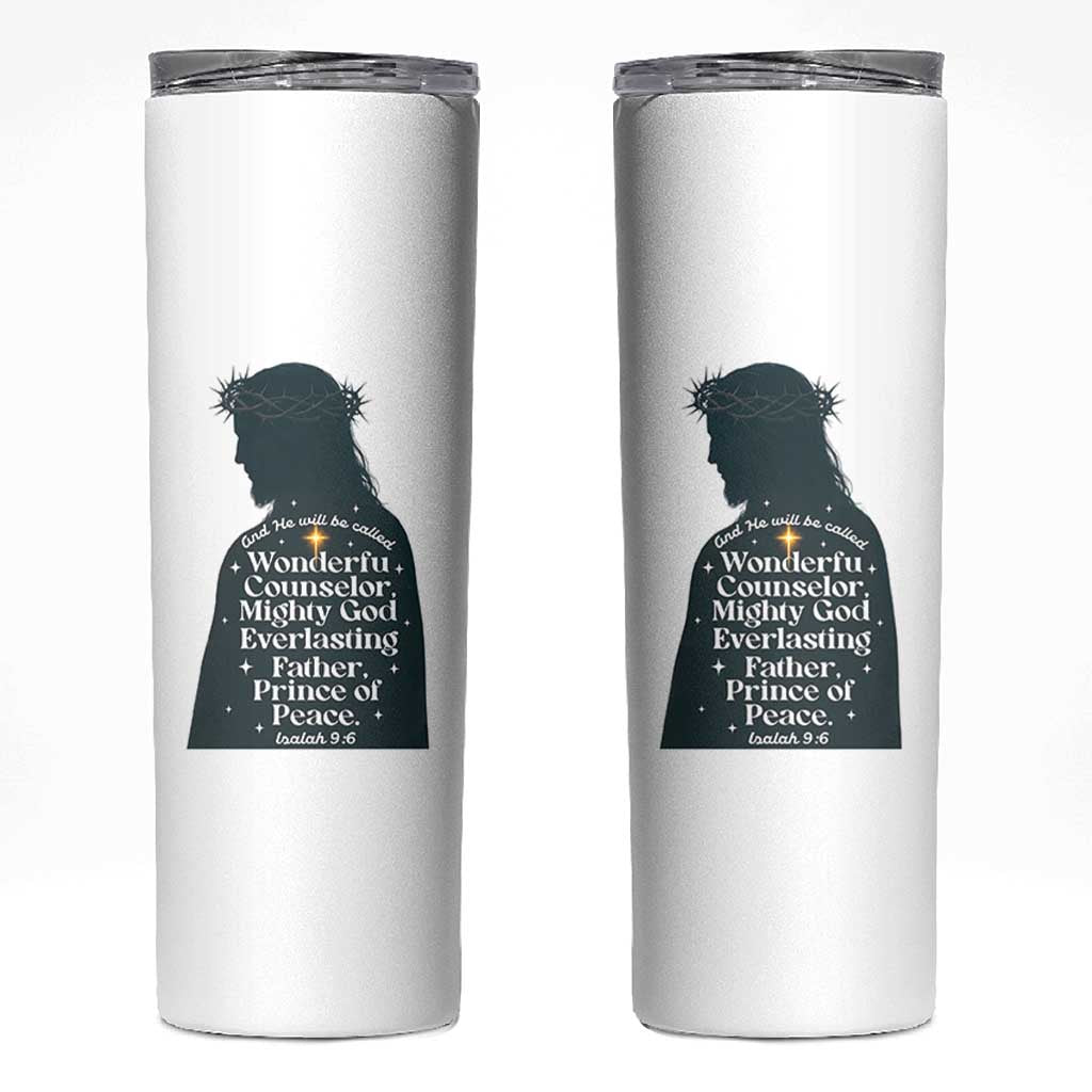 Christian Jesus Skinny Tumbler Cross Bible Verse Inspirational Isalah 9:6 - Wonder Print Shop