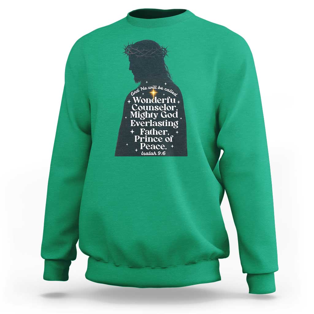 Christian Jesus Sweatshirt Cross Bible Verse Inspirational Isalah 9:6 - Wonder Print Shop