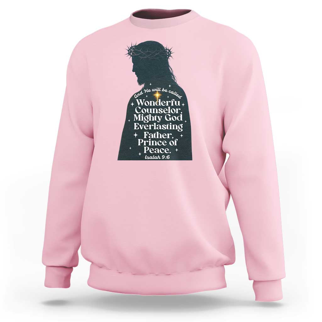 Christian Jesus Sweatshirt Cross Bible Verse Inspirational Isalah 9:6 - Wonder Print Shop