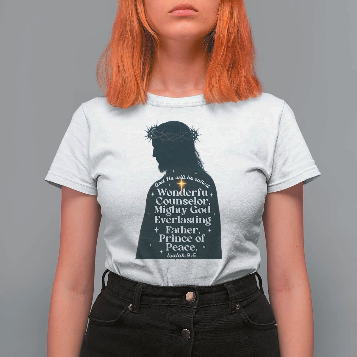 Christian Jesus T Shirt For Women Cross Bible Verse Inspirational Isalah 9:6 - Wonder Print Shop