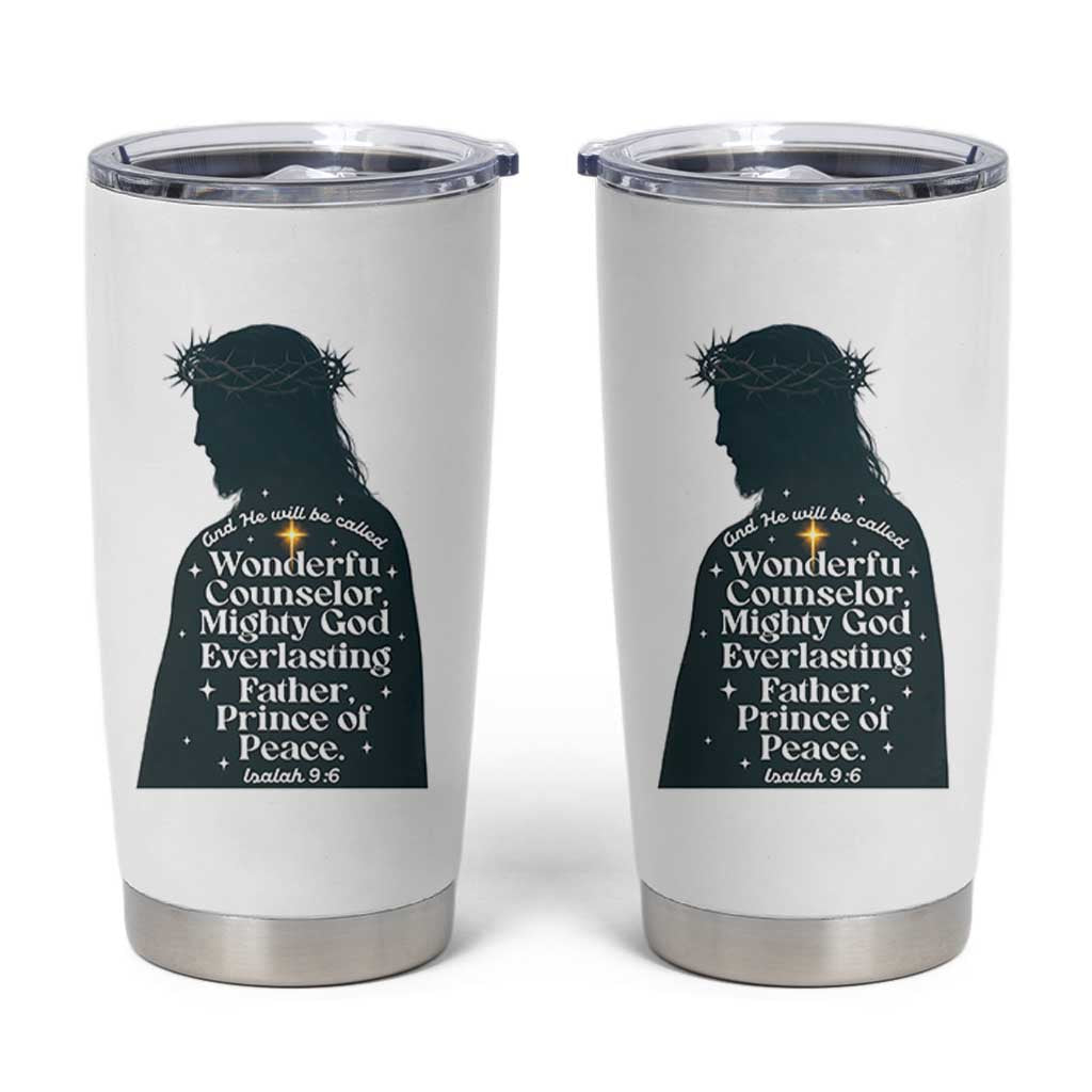 Christian Jesus Tumbler Cup Cross Bible Verse Inspirational Isalah 9:6 - Wonder Print Shop
