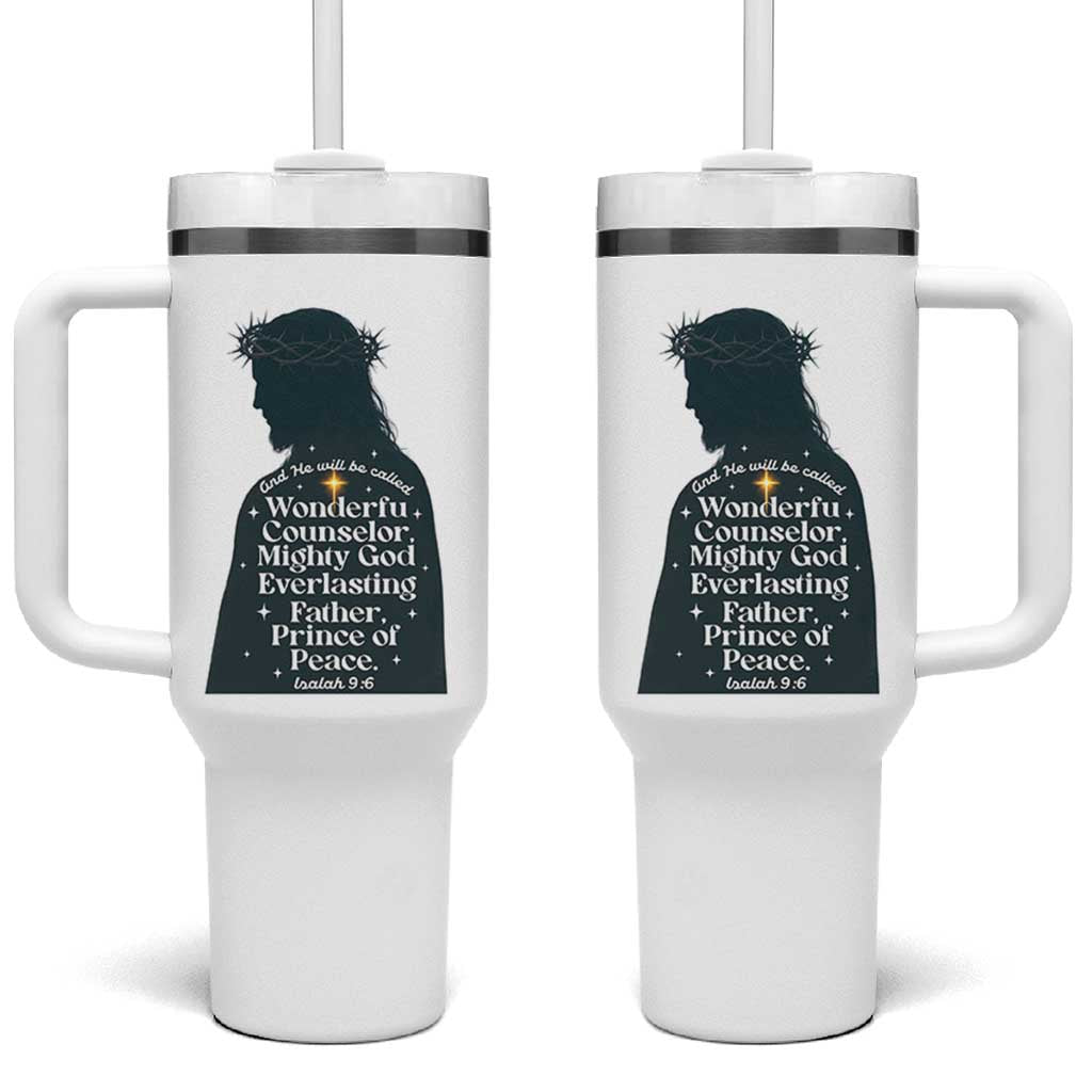 Christian Jesus Tumbler With Handle Cross Bible Verse Inspirational Isalah 9:6 - Wonder Print Shop