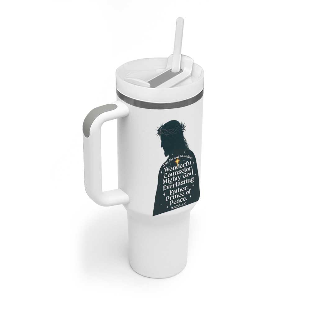 Christian Jesus Tumbler With Handle Cross Bible Verse Inspirational Isalah 9:6 - Wonder Print Shop