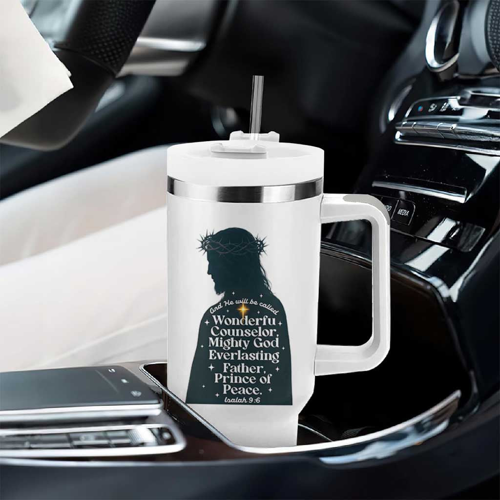 Christian Jesus Tumbler With Handle Cross Bible Verse Inspirational Isalah 9:6 - Wonder Print Shop