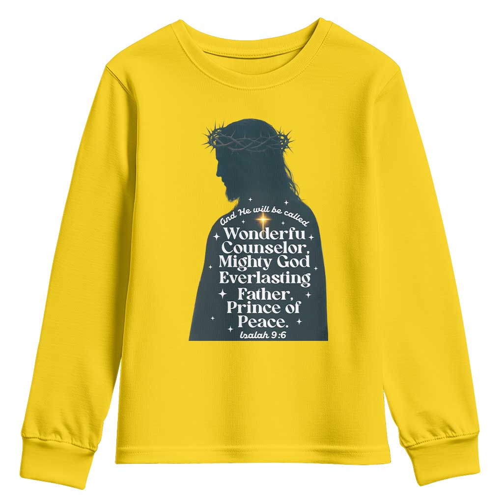 Christian Jesus Youth Sweatshirt Cross Bible Verse Inspirational Isalah 9:6 - Wonder Print Shop