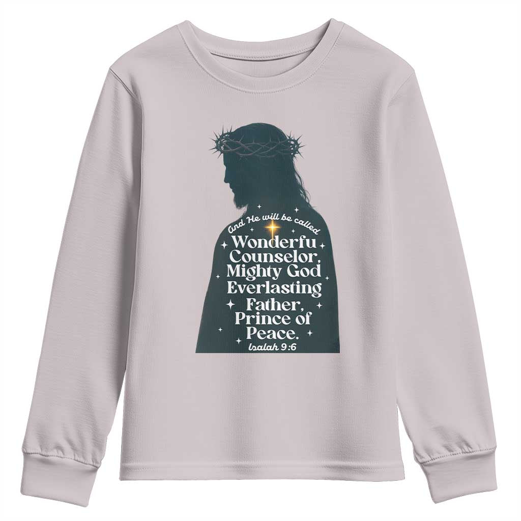 Christian Jesus Youth Sweatshirt Cross Bible Verse Inspirational Isalah 9:6 - Wonder Print Shop