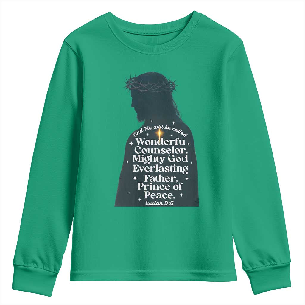 Christian Jesus Youth Sweatshirt Cross Bible Verse Inspirational Isalah 9:6 - Wonder Print Shop