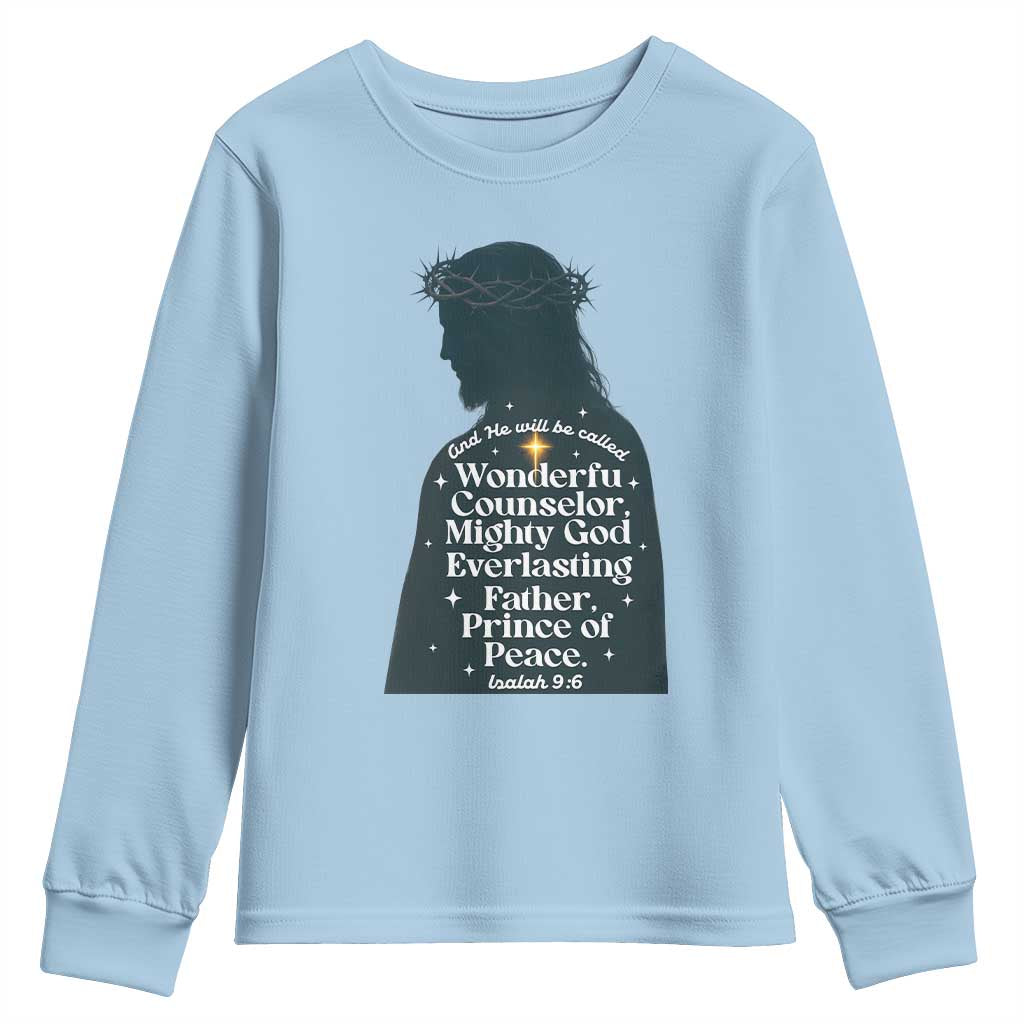 Christian Jesus Youth Sweatshirt Cross Bible Verse Inspirational Isalah 9:6 - Wonder Print Shop