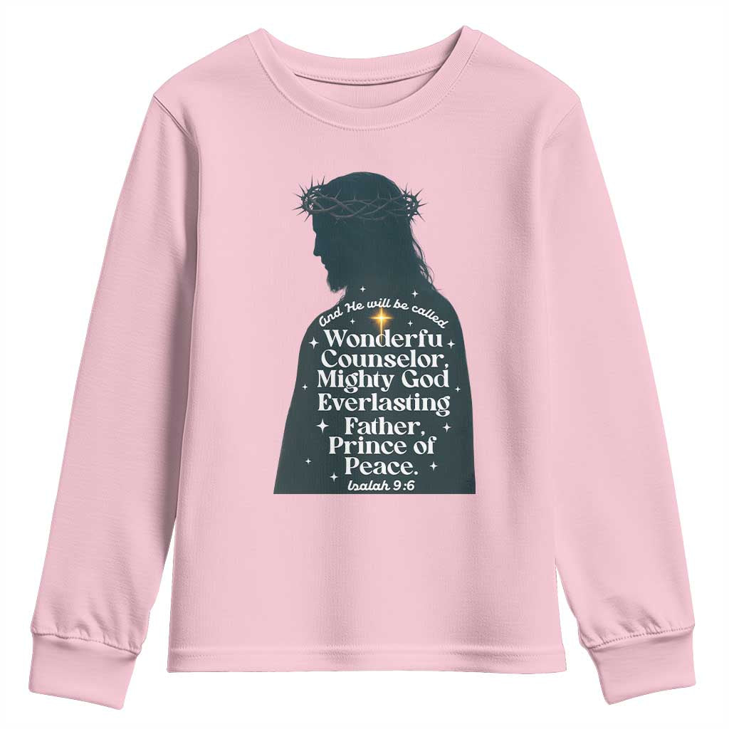 Christian Jesus Youth Sweatshirt Cross Bible Verse Inspirational Isalah 9:6 - Wonder Print Shop