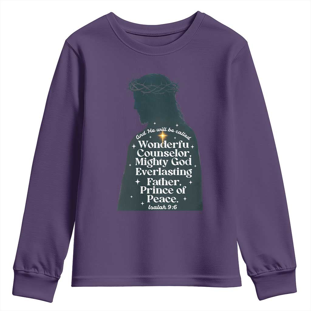 Christian Jesus Youth Sweatshirt Cross Bible Verse Inspirational Isalah 9:6 - Wonder Print Shop