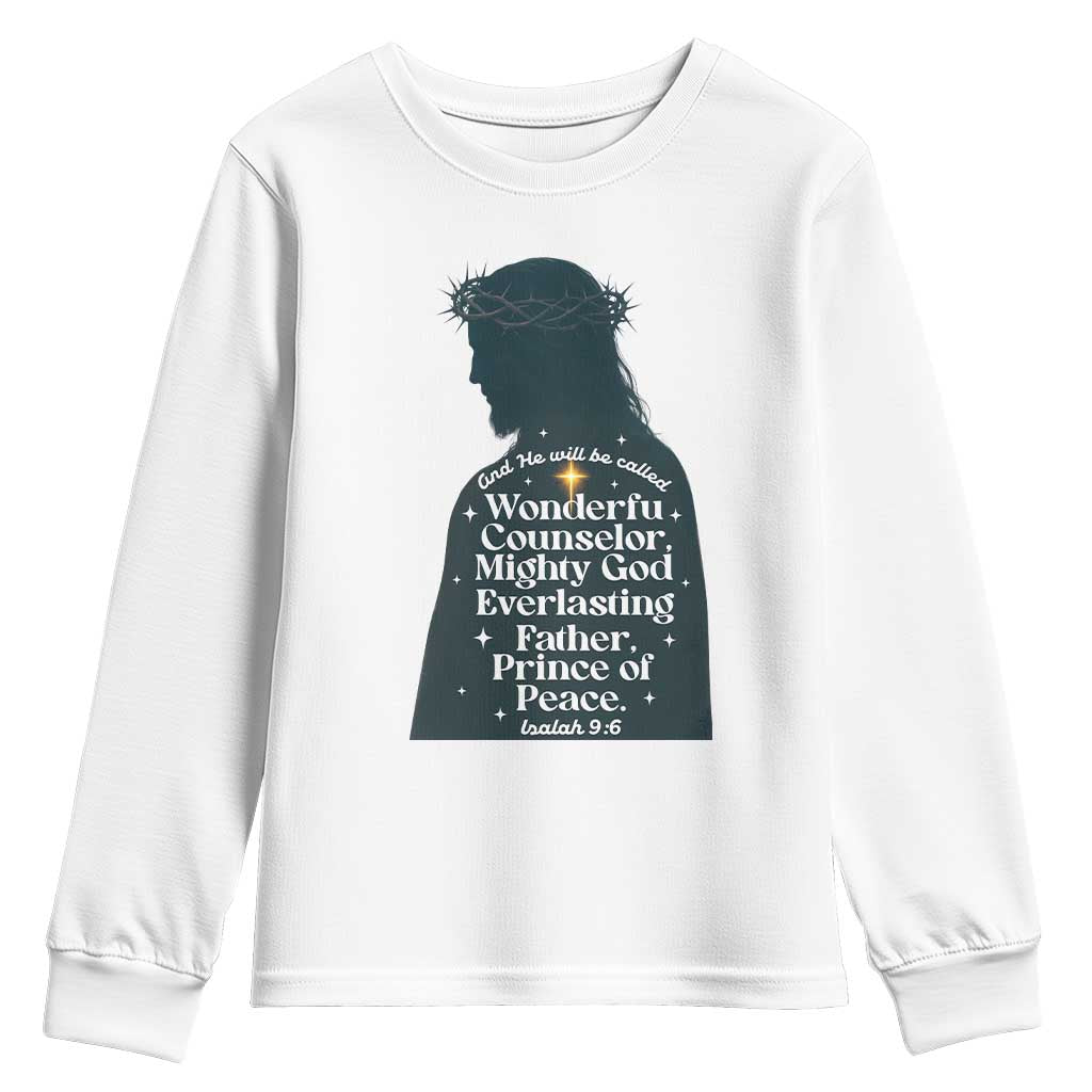 Christian Jesus Youth Sweatshirt Cross Bible Verse Inspirational Isalah 9:6 - Wonder Print Shop