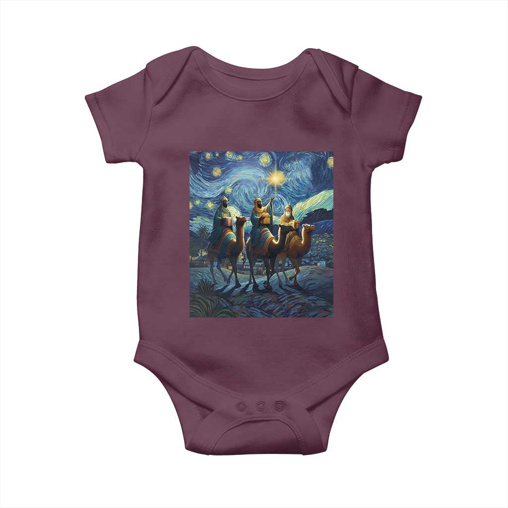 Three Kings Baby Onesie Nativity Scene Starry Night Christian Christmas - Wonder Print Shop
