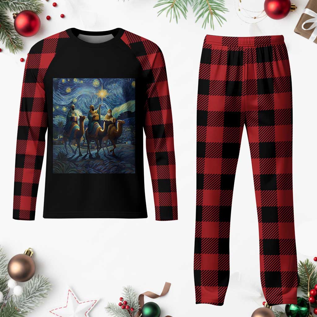 Three Kings Plaid Pajama Set Nativity Scene Starry Night Christian Christmas - Wonder Print Shop