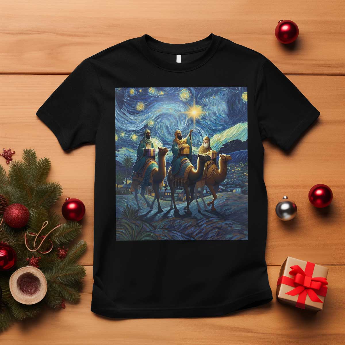 Three Kings T Shirt Nativity Scene Starry Night Christian Christmas - Wonder Print Shop