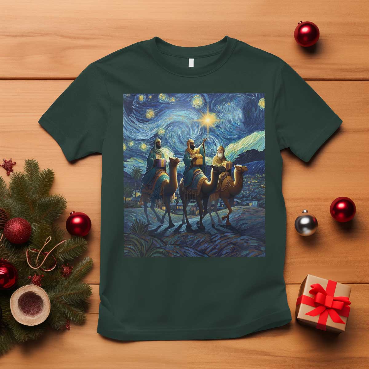 Three Kings T Shirt Nativity Scene Starry Night Christian Christmas - Wonder Print Shop