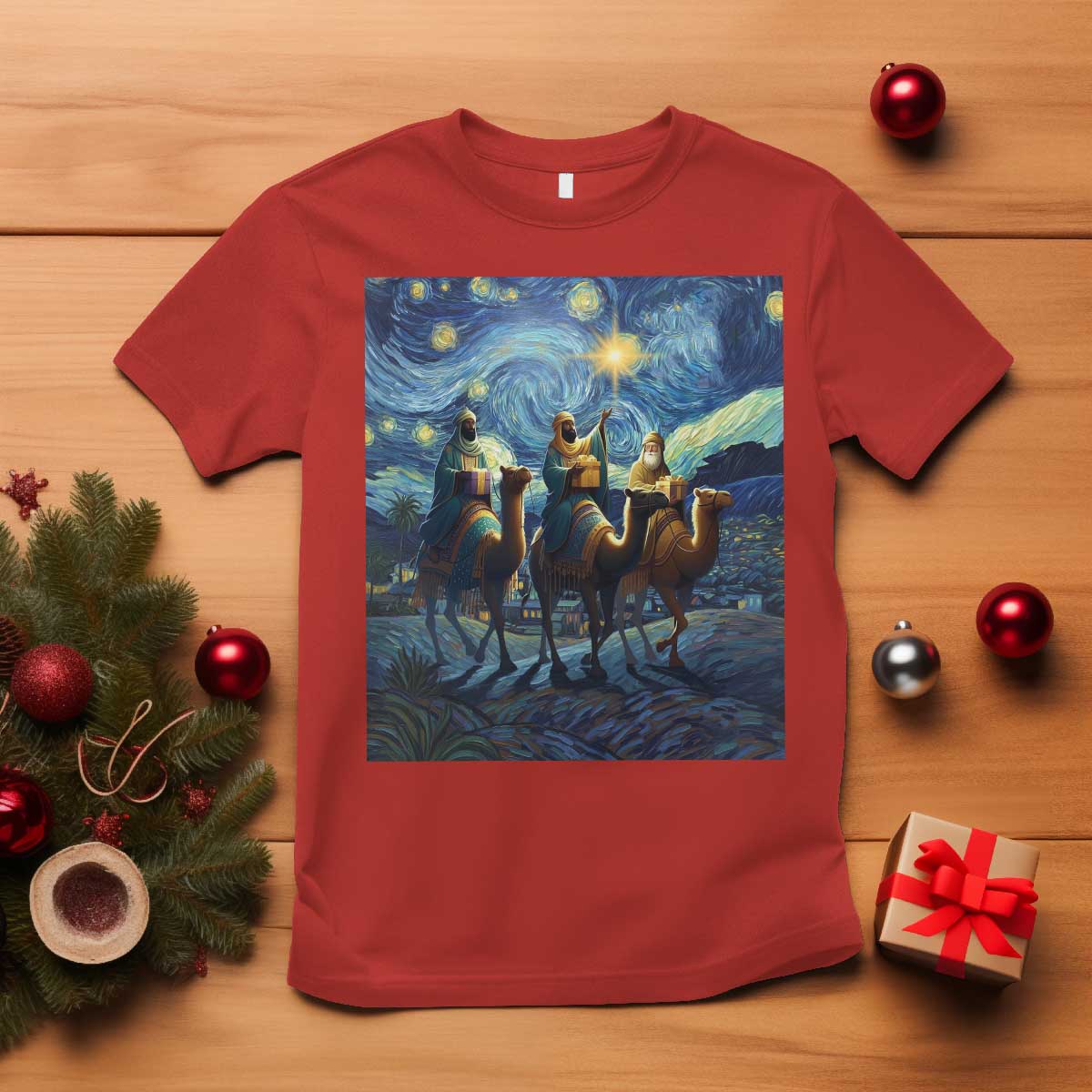 Three Kings T Shirt Nativity Scene Starry Night Christian Christmas - Wonder Print Shop