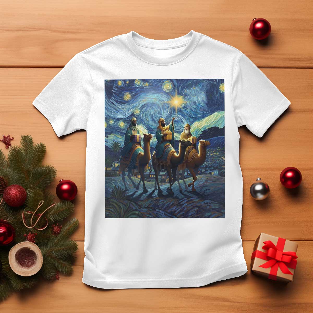 Three Kings T Shirt Nativity Scene Starry Night Christian Christmas - Wonder Print Shop