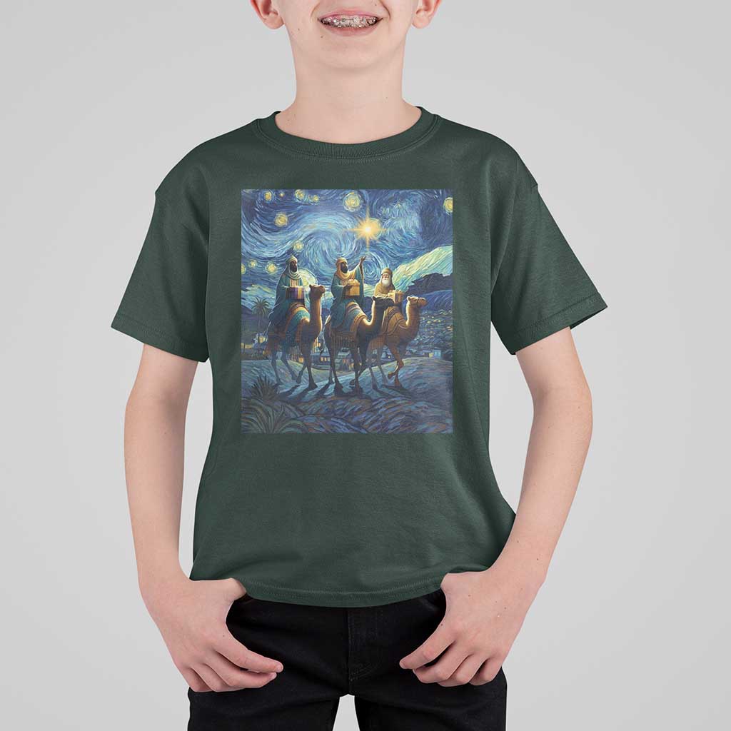Three Kings T Shirt For Kid Nativity Scene Starry Night Christian Christmas - Wonder Print Shop