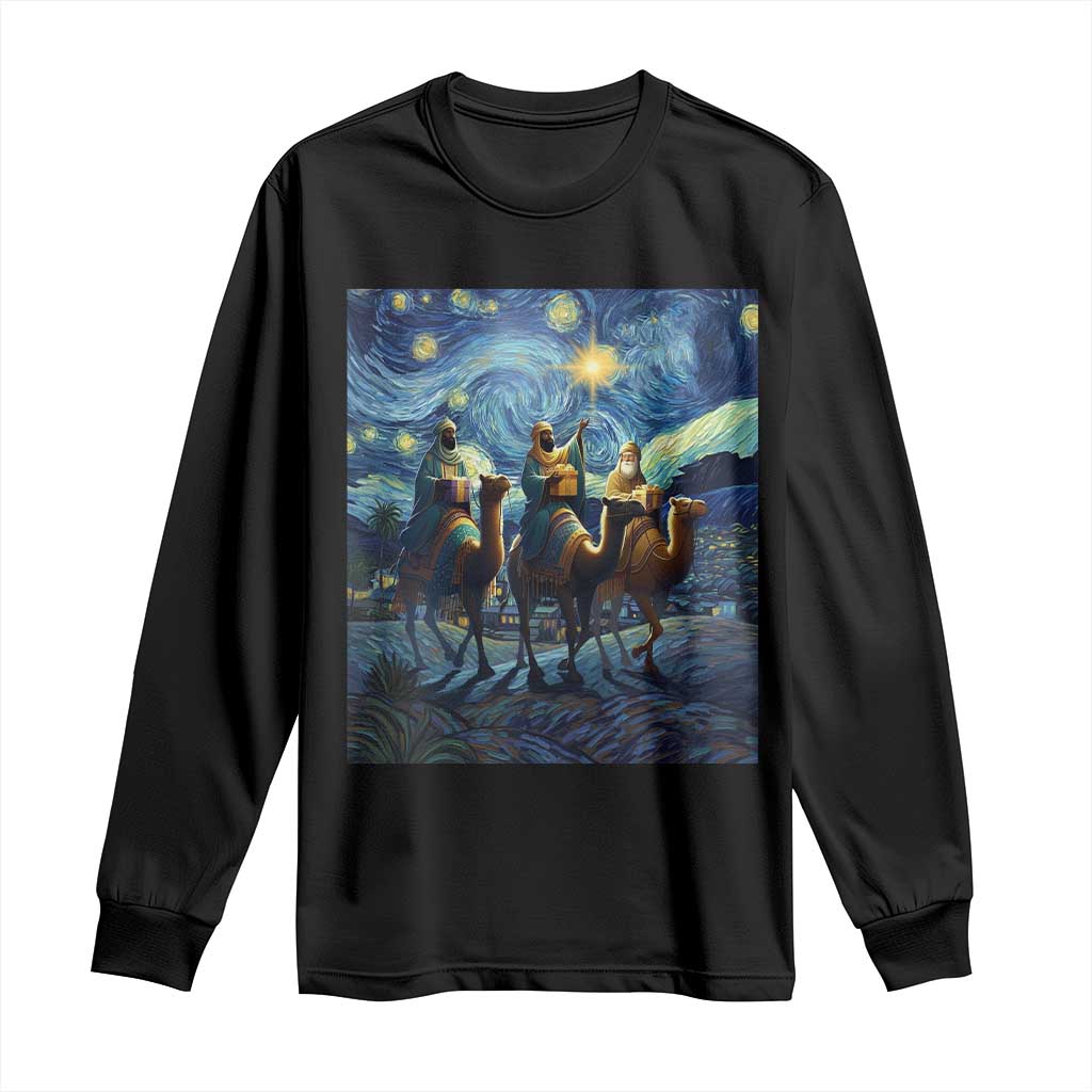 Three Kings Long Sleeve Shirt Nativity Scene Starry Night Christian Christmas - Wonder Print Shop