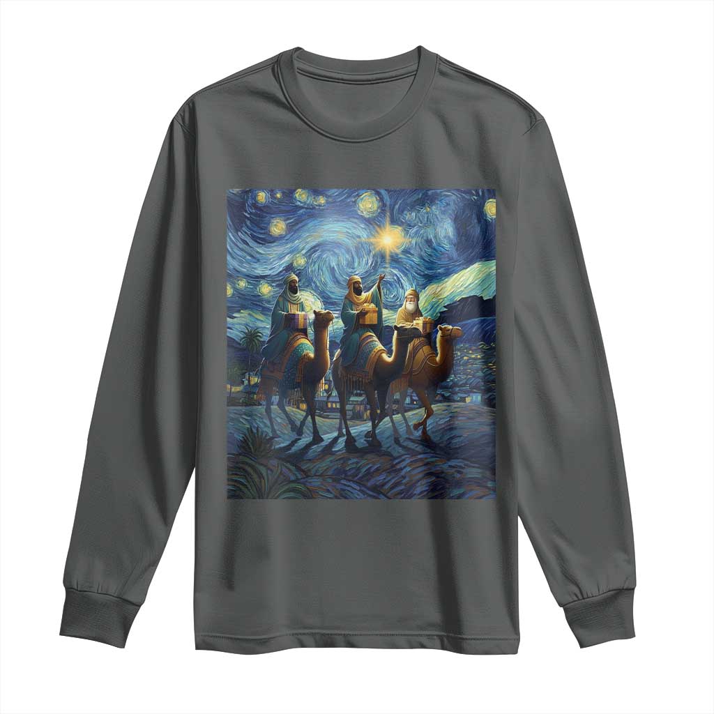 Three Kings Long Sleeve Shirt Nativity Scene Starry Night Christian Christmas - Wonder Print Shop