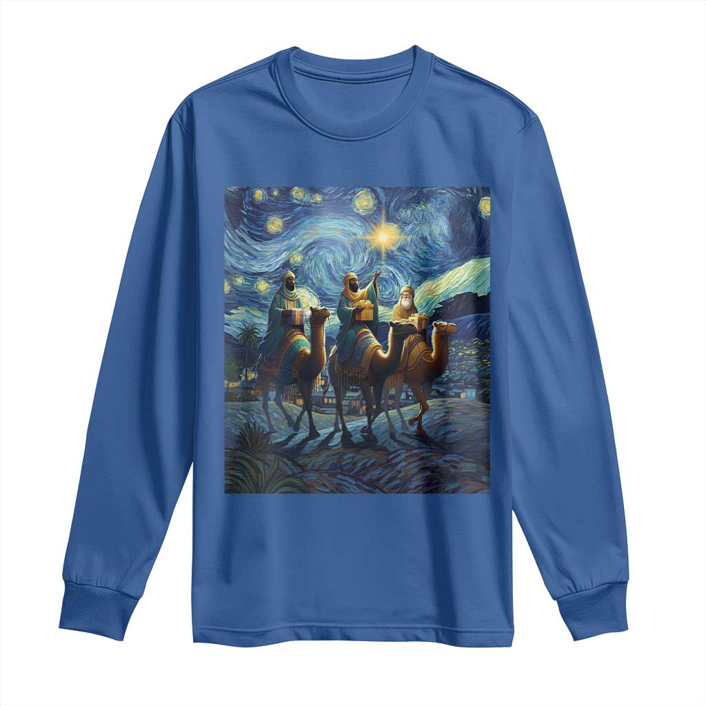 Three Kings Long Sleeve Shirt Nativity Scene Starry Night Christian Christmas - Wonder Print Shop