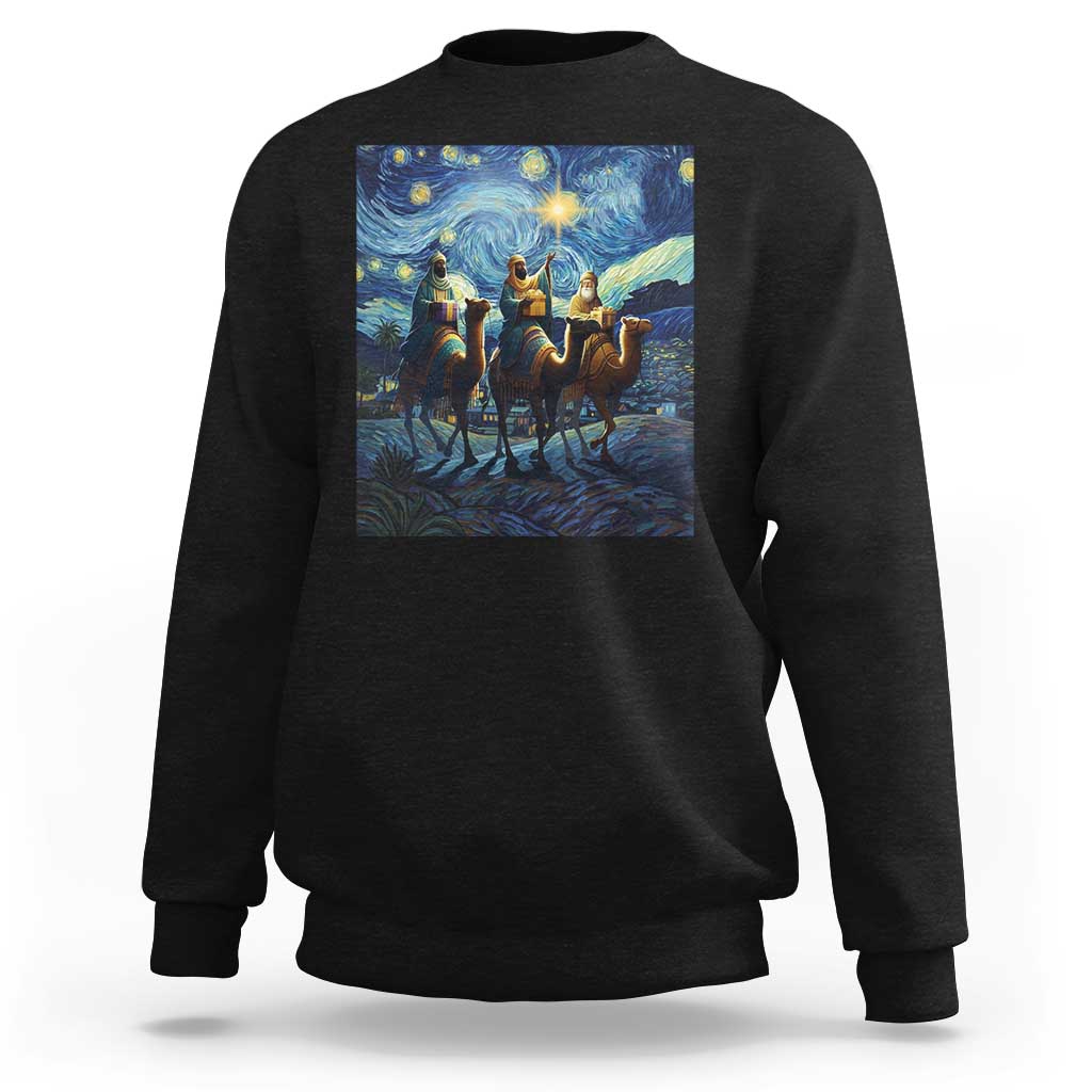 Three Kings Sweatshirt Nativity Scene Starry Night Christian Christmas - Wonder Print Shop