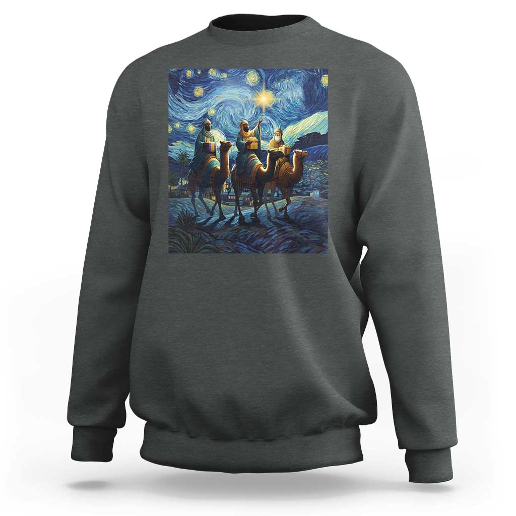 Three Kings Sweatshirt Nativity Scene Starry Night Christian Christmas - Wonder Print Shop