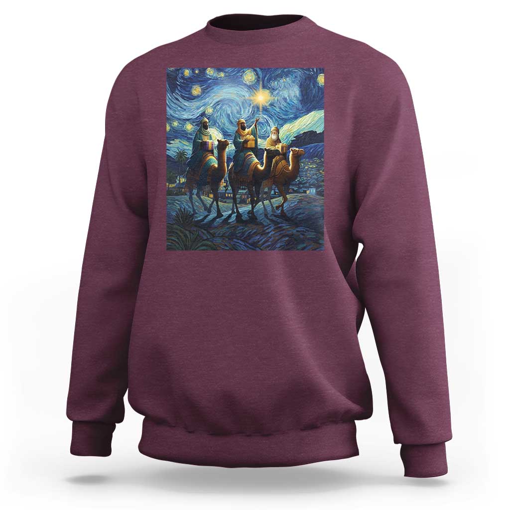 Three Kings Sweatshirt Nativity Scene Starry Night Christian Christmas - Wonder Print Shop