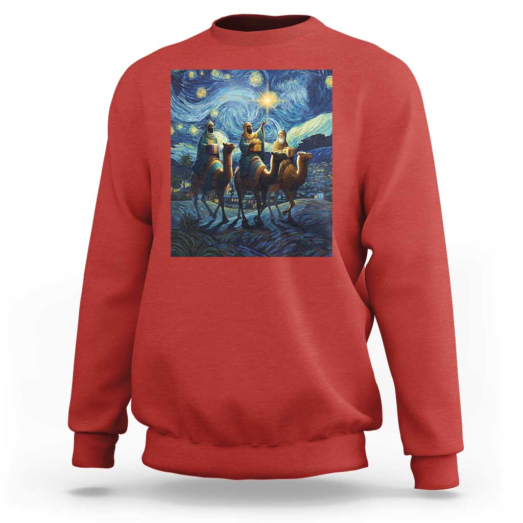 Three Kings Sweatshirt Nativity Scene Starry Night Christian Christmas - Wonder Print Shop