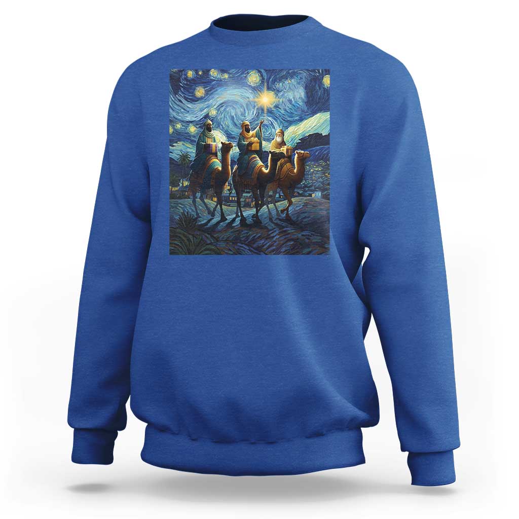 Three Kings Sweatshirt Nativity Scene Starry Night Christian Christmas - Wonder Print Shop