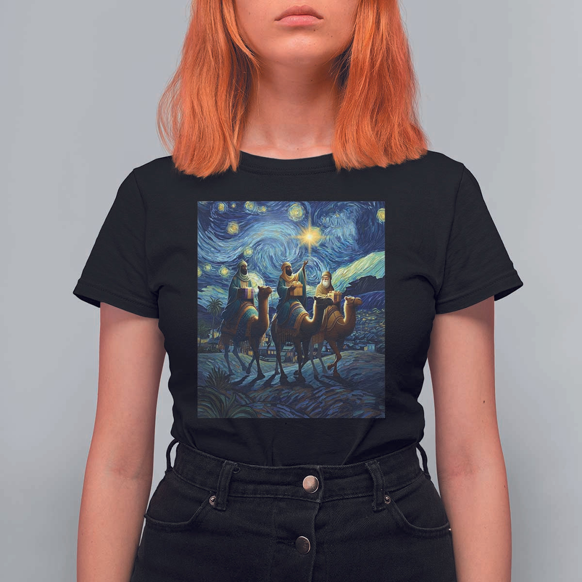 Three Kings T Shirt For Women Nativity Scene Starry Night Christian Christmas - Wonder Print Shop