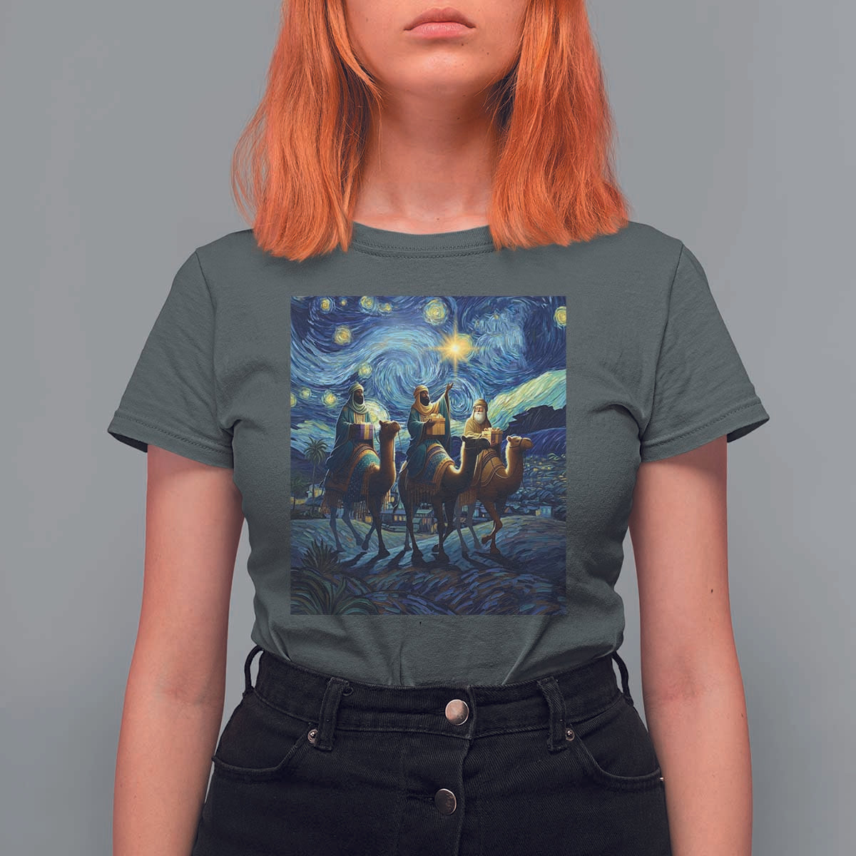 Three Kings T Shirt For Women Nativity Scene Starry Night Christian Christmas - Wonder Print Shop