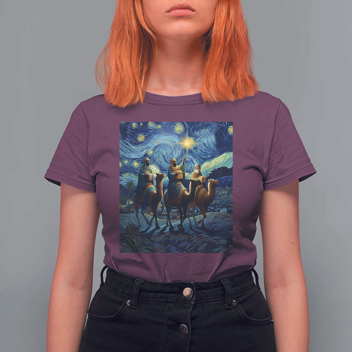 Three Kings T Shirt For Women Nativity Scene Starry Night Christian Christmas - Wonder Print Shop