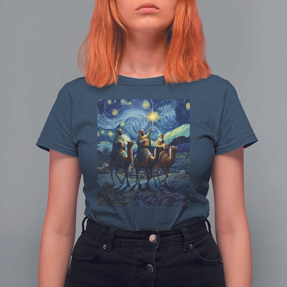 Three Kings T Shirt For Women Nativity Scene Starry Night Christian Christmas - Wonder Print Shop