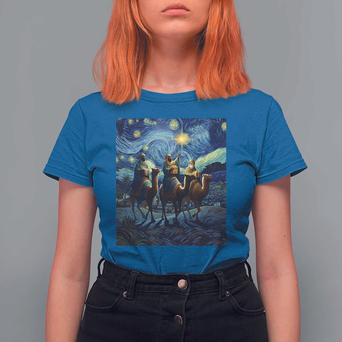 Three Kings T Shirt For Women Nativity Scene Starry Night Christian Christmas - Wonder Print Shop
