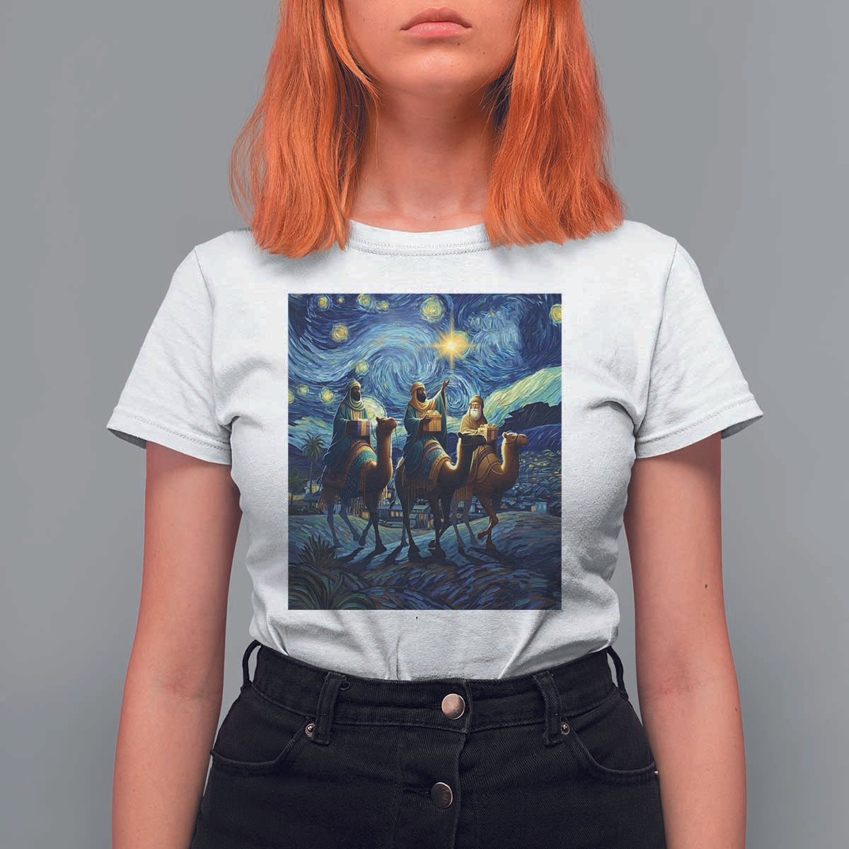 Three Kings T Shirt For Women Nativity Scene Starry Night Christian Christmas - Wonder Print Shop