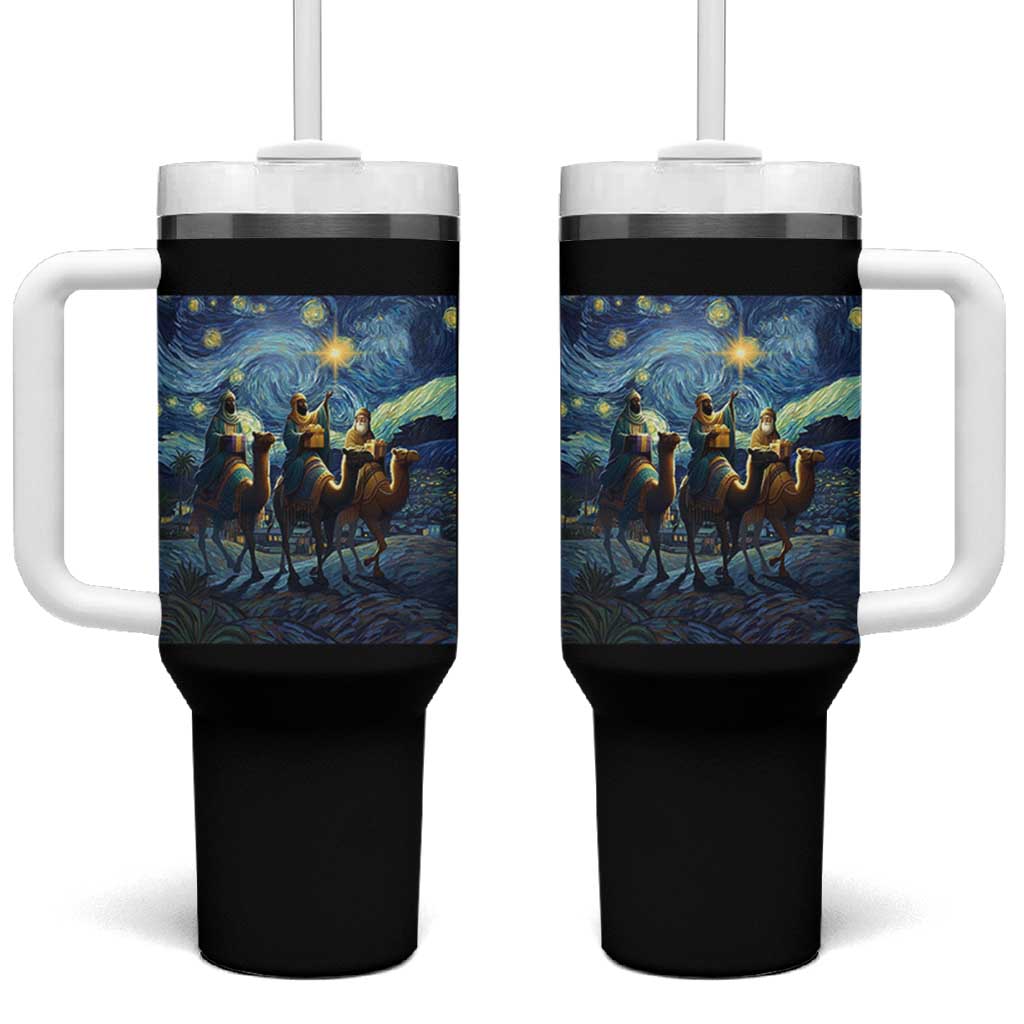 Three Kings Tumbler With Handle Nativity Scene Starry Night Christian Christmas - Wonder Print Shop
