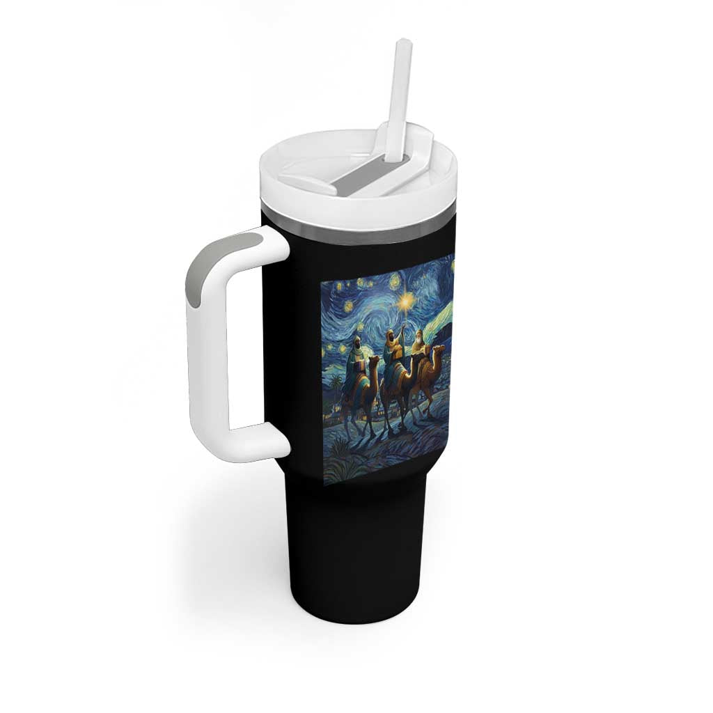 Three Kings Tumbler With Handle Nativity Scene Starry Night Christian Christmas - Wonder Print Shop
