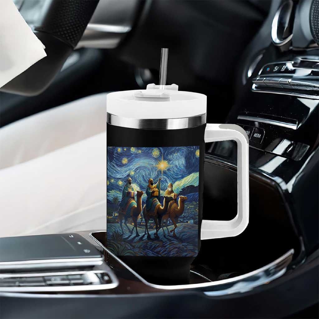 Three Kings Tumbler With Handle Nativity Scene Starry Night Christian Christmas - Wonder Print Shop