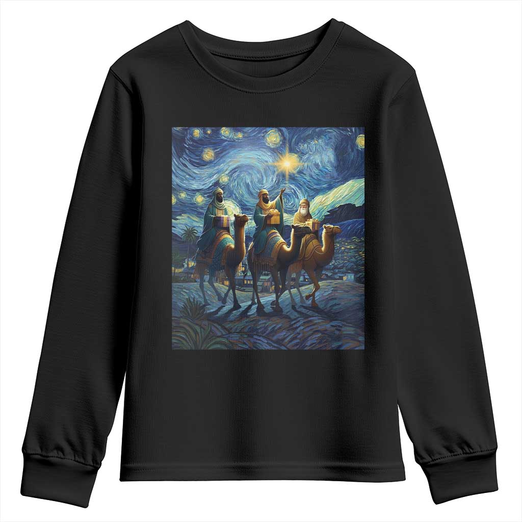 Three Kings Youth Sweatshirt Nativity Scene Starry Night Christian Christmas - Wonder Print Shop