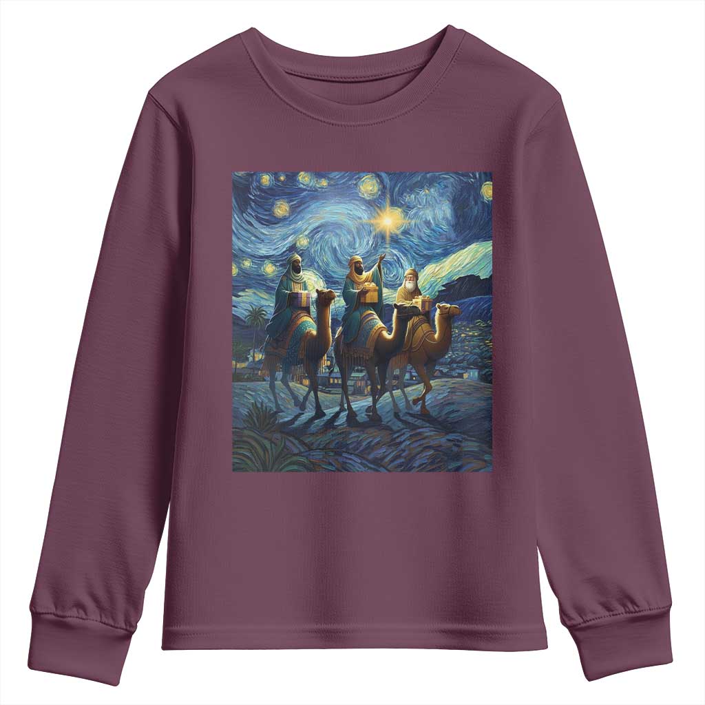 Three Kings Youth Sweatshirt Nativity Scene Starry Night Christian Christmas - Wonder Print Shop
