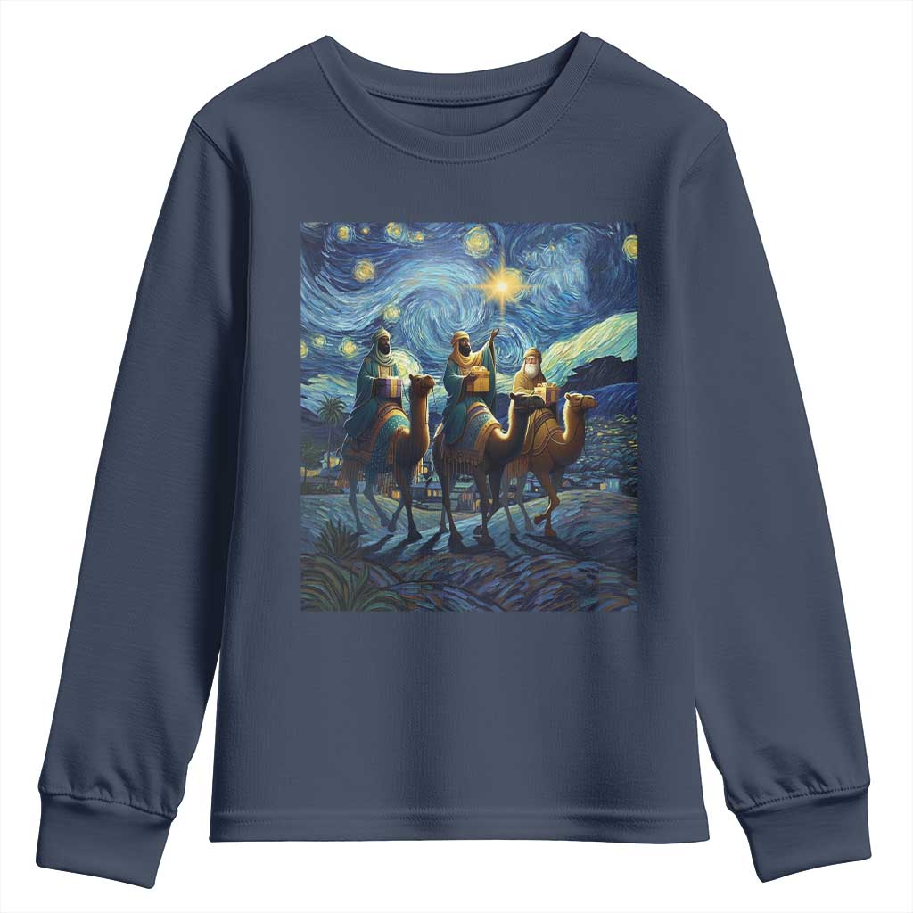 Three Kings Youth Sweatshirt Nativity Scene Starry Night Christian Christmas - Wonder Print Shop