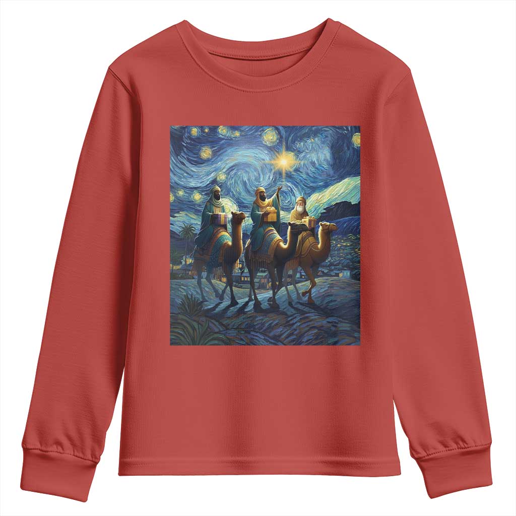 Three Kings Youth Sweatshirt Nativity Scene Starry Night Christian Christmas - Wonder Print Shop