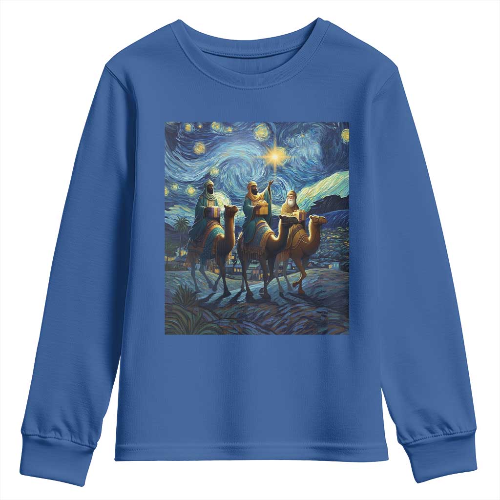 Three Kings Youth Sweatshirt Nativity Scene Starry Night Christian Christmas - Wonder Print Shop